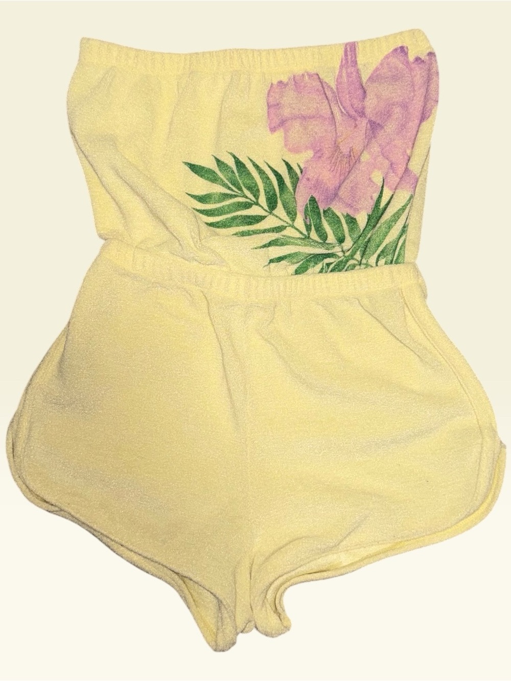 Vintage 70s Terry cloth Strapless Floral Romper